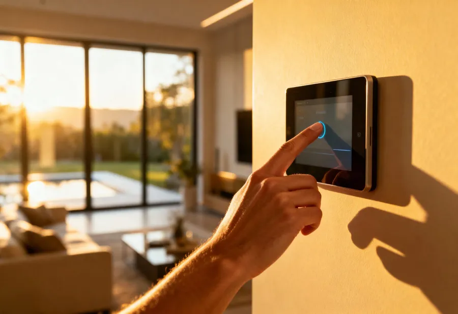 Smart thermostat showing home energy monitoring for a solar battery system